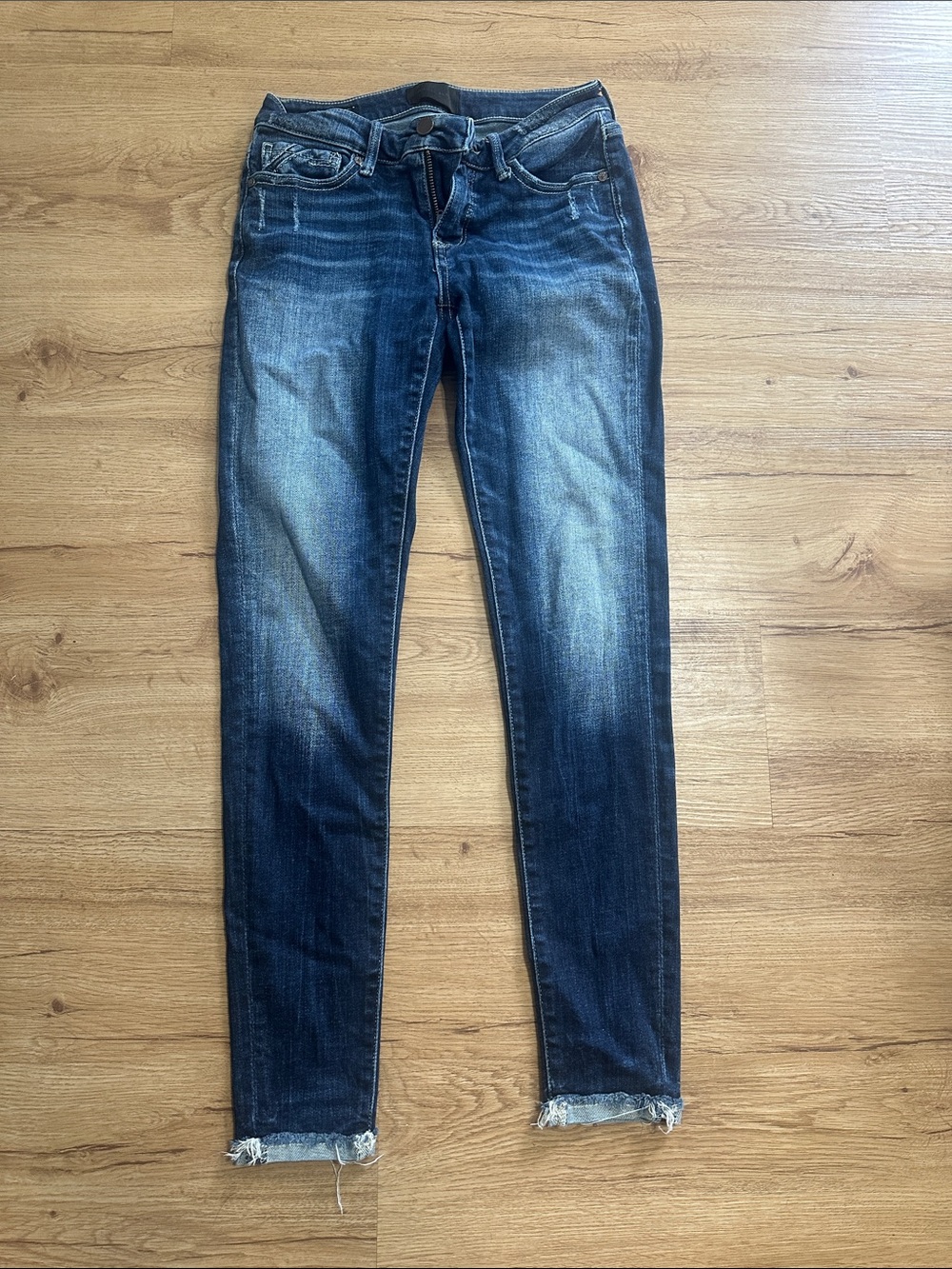 Buckle Dark Blue Skinny Jeans with Faded Detail